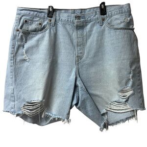 Levi's Premium Denim 501 Frayed Distressed Button Fly Cut Off Jean Shorts 16W
